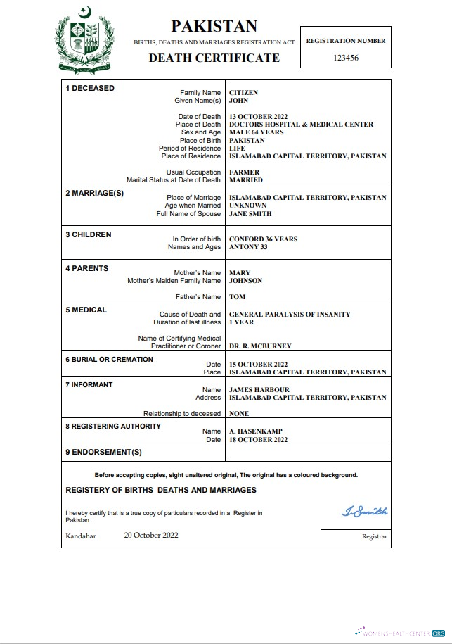 Download Pakistan death certificate Word and PDF template Photoshop template